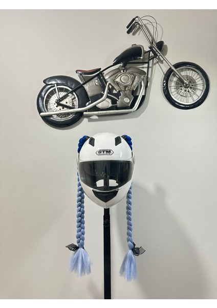 Motor & Motosiklet Kask Dış Aksesuar Çift Mavi Ombreli Örgü Saç fırsatları