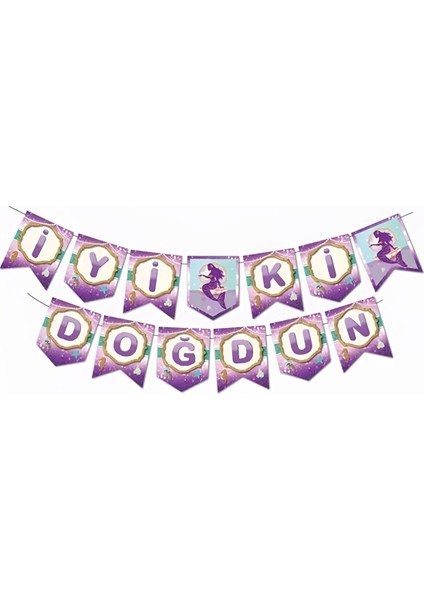 Deniz Kızı Tema Doğum Gunu Süsleme Seti (8 Peçete 8 Kürdan 10 Balon 1 Flama 1 Banner 1 Masa Örtüsü) modelleri