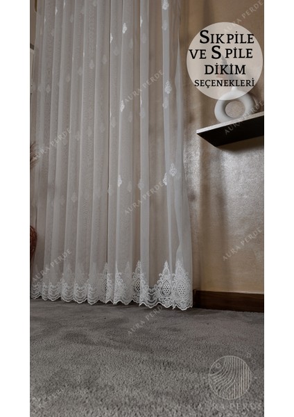 Brode Tül Perde-Üst Nakış-Sık Pile Pile Dikim Seçenekli,salon Için Brode Tül Perde