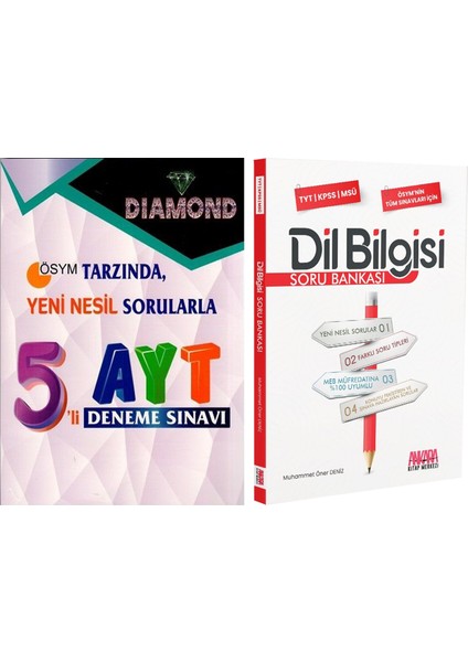 Yayınları Ayt Dıamond 5 Li Deneme ve Akm Dil Bilgisi Soru Bankası Seti 2 Kitap
