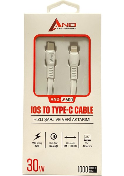 30W 1Metre Lightning Type-C Şarj Kablosu