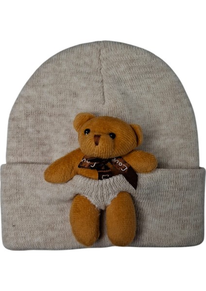 Çocuk Bej Renk Ayıcık Figürlü Kışlık Örme Bere modelleri