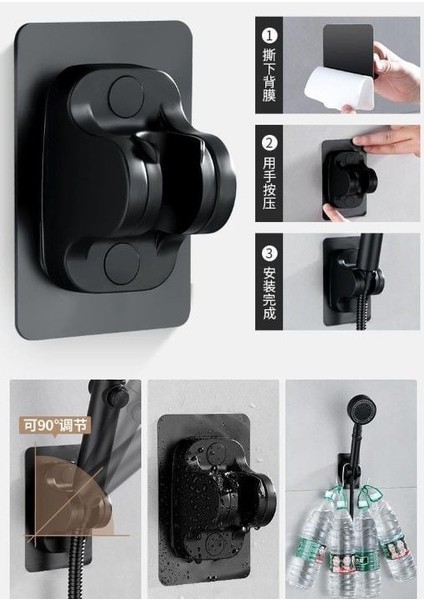 Yeni Estevia Urg Yapışkanlı Duş Başlığı Tutucu Ayarlı Siyah Company