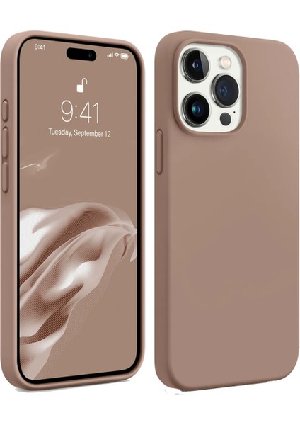 Apple iPhone 14 Promax Uyumlu Premium Lansman Liquid Silikon Kılıf Içi Kadife-Kahverengi