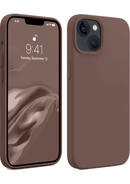 Apple iPhone 14 Plus Uyumlu Premium Lansman Liquid Silikon Kılıf Içi Kadife-Kahverengi