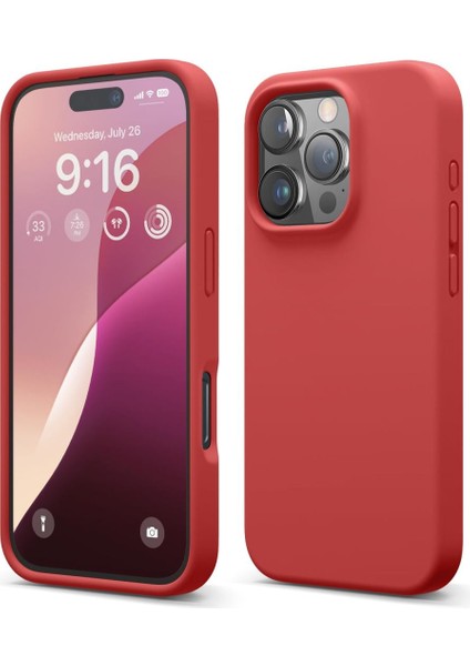Apple iPhone 16 Pro Uyumlu Premium Lansman Liquid Silikon Kılıf Içi Kadife-Kırmızı