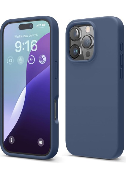 Apple iPhone 16 Pro Uyumlu Premium Lansman Liquid Silikon Kılıf Içi Kadife-Gece Mavi