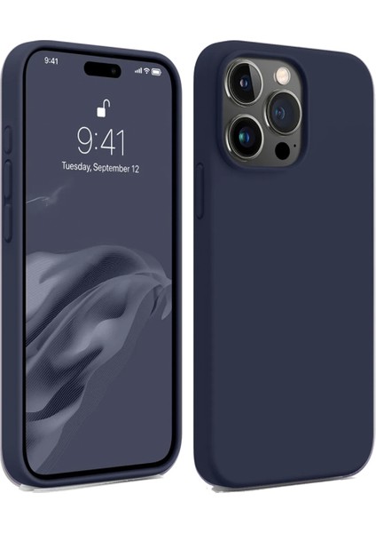 Apple iPhone 15 Pro Uyumlu Premium Lansman Liquid Silikon Kılıf Içi Kadife-Gece Mavisi