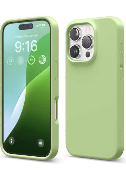 Apple iPhone 16 Pro Uyumlu Premium Lansman Liquid Silikon Kılıf Içi Kadife-Fıstık Yeşili