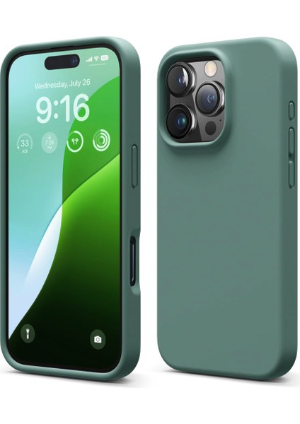 Apple iPhone 16 Pro Uyumlu Premium Lansman Liquid Silikon Kılıf Içi Kadife-Yeşil