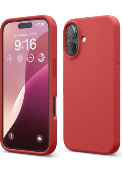 Apple iPhone 16 Plus Uyumlu Premium Lansman Liquid Silikon Kılıf Içi Kadife-Kırmızı