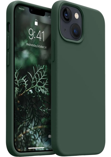 Apple iPhone 14 Plus Uyumlu Premium Lansman Liquid Silikon Kılıf Içi Kadife-Çam Yeşili