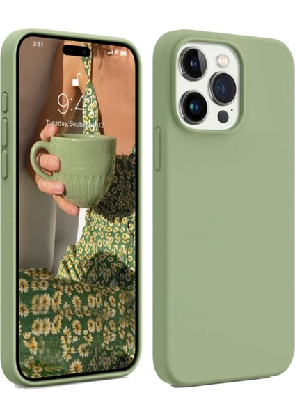 Apple iPhone 12 Pro Max Uyumlu Premium Lansman Liquid Silikon Kılıf Içi Kadife-Fıstık Yeşili