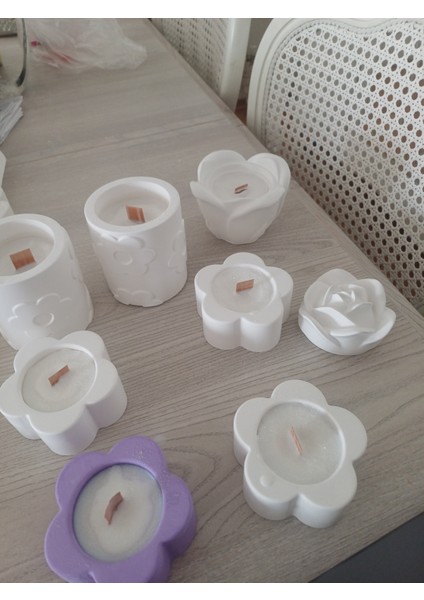 Erik çiçeği mum ahsap fitilli 2 adet, taki kutusu, papatya mum kavanozu, dekoratif mum, mum, taki kutusu, ramazan dekorasyon, dekoratif aydinlatma