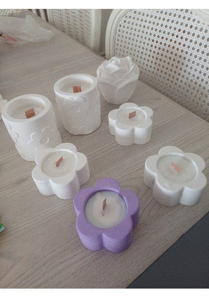 Erik çiçeği mum ahsap fitilli 2 adet, taki kutusu, papatya mum kavanozu, dekoratif mum, mum, taki kutusu, ramazan dekorasyon, dekoratif aydinlatma