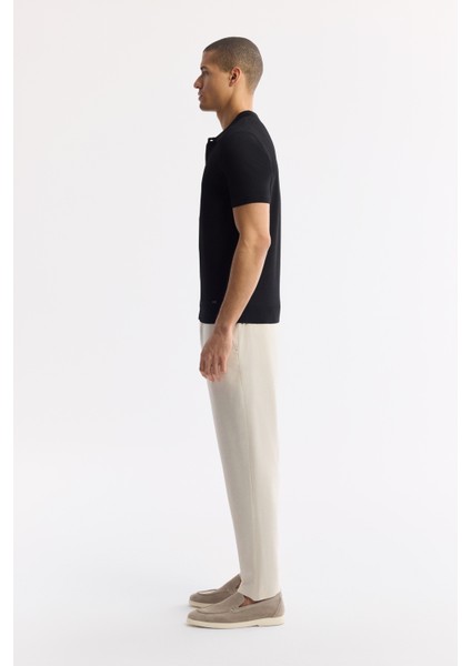 Erkek Siyah Polo Yaka Düğmeli Fitilli Rayon Triko T-shirt A51y5001