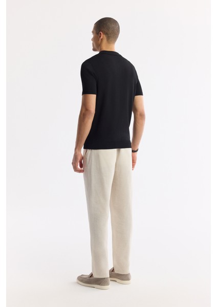Erkek Siyah Polo Yaka Düğmeli Fitilli Rayon Triko T-shirt A51y5001