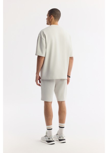 Erkek Taş Bisiklet Yaka Oversize Aplike Baskı Detaylı 2'iplik T-shirt A51y1082