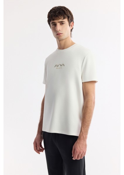 Erkek Ekru Bisiklet Yaka Hologram Baskılı İnterlok T-Shirt A51Y1006
