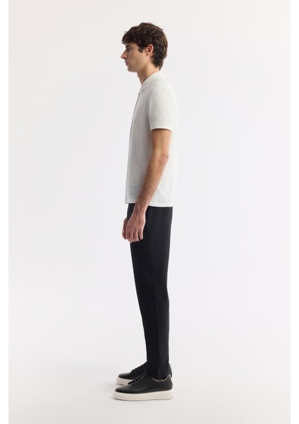 Erkek Beyaz Fermuarlı Polo Yaka Dokulu Jakarlı T-Shirt A51Y1019