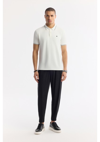 Erkek Ekru Düğmeli Polo Yaka Soft Touch Logo Detaylı T-Shirt A51Y1000