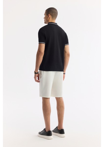 Erkek Regular Fit Siyah Polo Yaka Baskılı %100 Pamuk T-Shirt A51Y1167 fırsatları