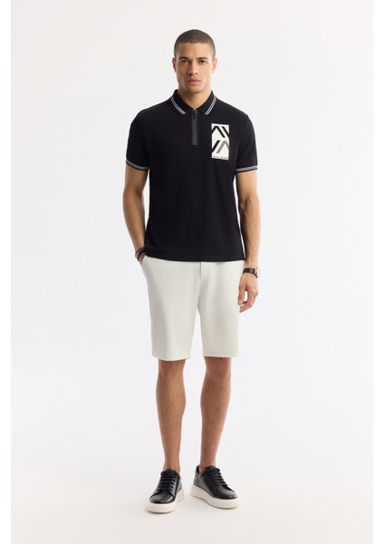 Erkek Regular Fit Siyah Polo Yaka Baskılı %100 Pamuk T-Shirt A51Y1167 indirimleri