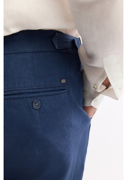 Erkek Carrot Fit Lacivert Klasik Bel %100 Keten Pantolon A51Y3025 fırsatları