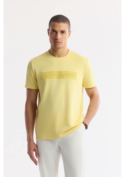 Erkek Sarı Bisiklet Yaka Enjeksiyon Baskılı İnterlok T-Shirt A51Y1021