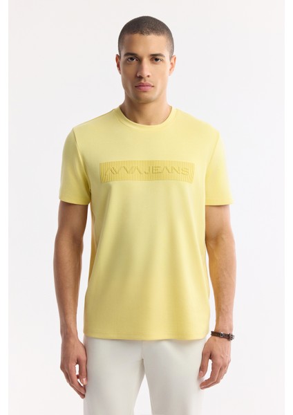 Erkek Sarı Bisiklet Yaka Enjeksiyon Baskılı İnterlok T-Shirt A51Y1021