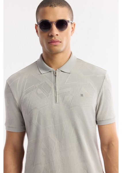 Erkek Gri Polo Yaka Jakarlı Elastan Regular Fit T-Shirt A51Y1059