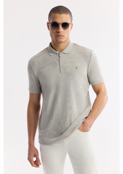 Erkek Gri Polo Yaka Jakarlı Elastan Regular Fit T-Shirt A51Y1059 fırsatları