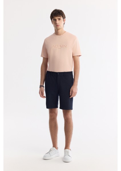 Erkek Lacivert Yanı Lastikli Gofreli Bi-Stretch Slim Fit Chino Şort A51Y3730