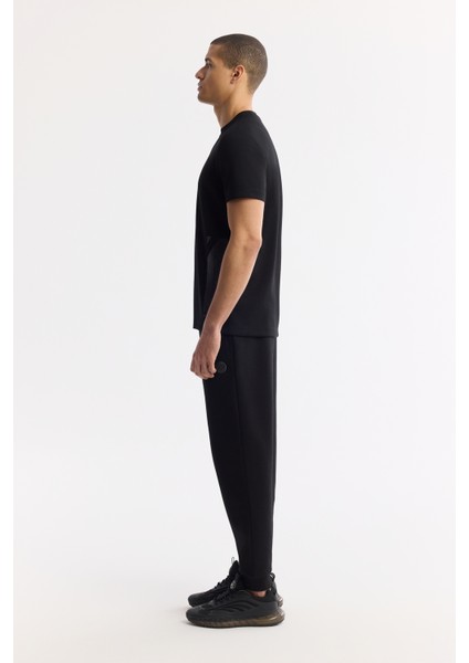 Erkek Siyah Bisiklet Yaka Enjeksiyon Baskılı İnterlok T-Shirt A51Y1136
