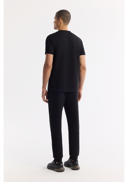 Erkek Siyah Bisiklet Yaka Enjeksiyon Baskılı İnterlok T-Shirt A51Y1136