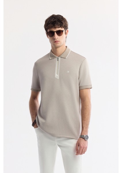 Erkek Gri Polo Yaka Bi-Stretch Baskılı İnterlok Regular Fit T-Shirt A51Y1007 fiyatları