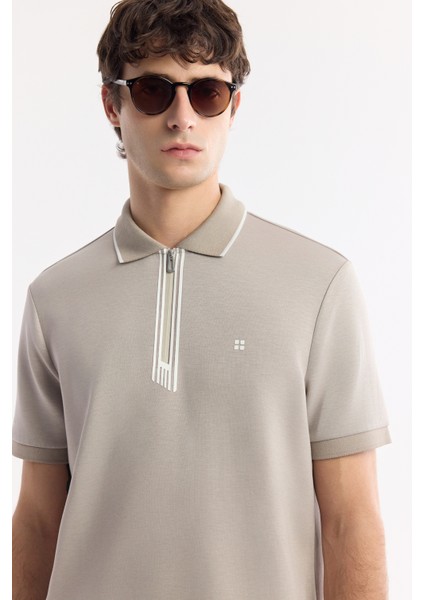Erkek Gri Polo Yaka Bi-Stretch Baskılı İnterlok Regular Fit T-Shirt A51Y1007 fırsatları