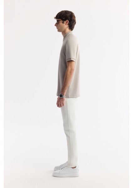 Erkek Gri Polo Yaka Bi-Stretch Baskılı İnterlok Regular Fit T-Shirt A51Y1007