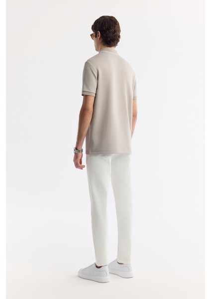 Erkek Gri Polo Yaka Bi-Stretch Baskılı İnterlok Regular Fit T-Shirt A51Y1007