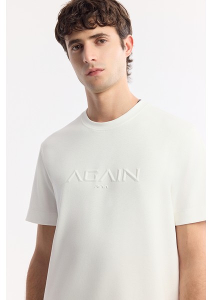 Erkek Beyaz Bisiklet Yaka Hologram Baskılı İnterlok T-Shirt A51Y1132
