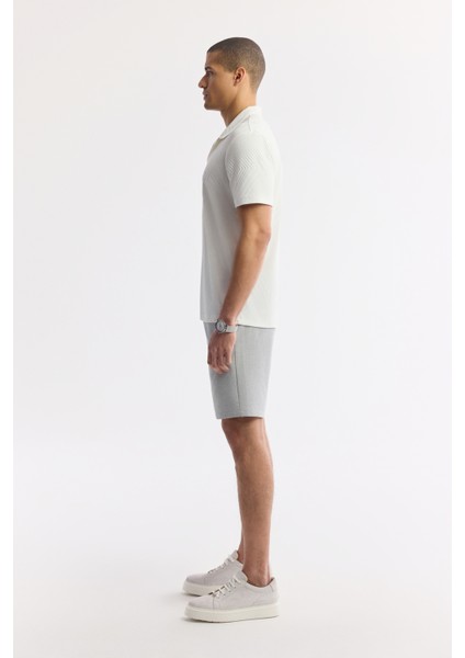 Erkek Beyaz Apaj Yaka Çizgili Jakarlı Elastan Regular Fit T-Shirt A51Y1145