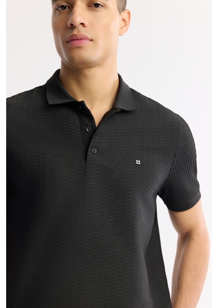 Erkek Siyah Düğmeli Polo Yaka Dokulu Jakarlı T-Shirt A51Y1121 fiyatları