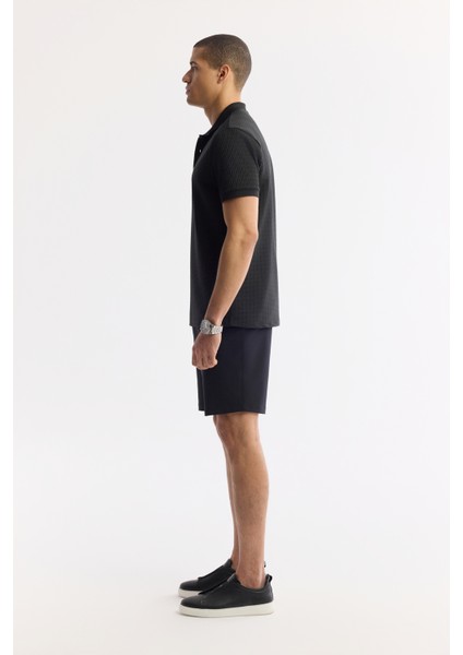 Erkek Siyah Düğmeli Polo Yaka Dokulu Jakarlı T-Shirt A51Y1121 modelleri