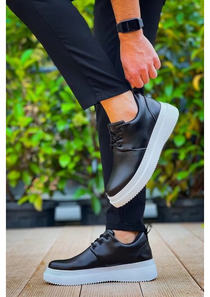 Ceylinmoda Kb-X8 Kuback Siyah Cilt Siyah Süet Detaylı Siyah Yüksek Taban Günlük Spor Ayakkabı