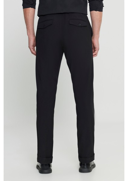 Slim Fit Dar Kesim Beli Lastikli Yan Cep Esnek Casual Pantolon