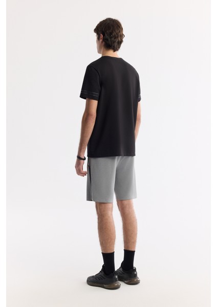Erkek Siyah Bisiklet Yaka Enjeksiyon Baskılı 2'İplik T-Shirt A51Y1163
