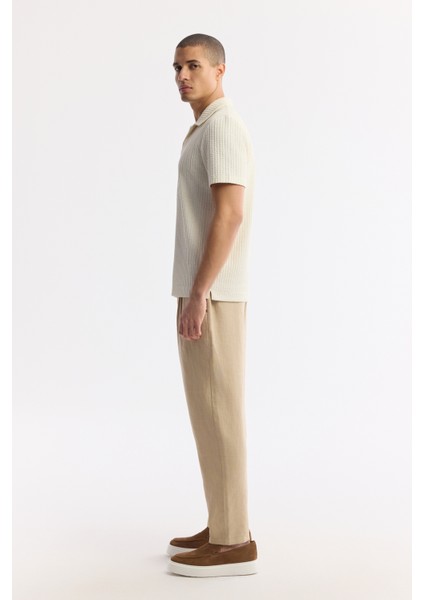 Erkek Ekru Regular Fit Apaj Yaka Çizgili Jakarlı T-shirt A51y1024 modelleri