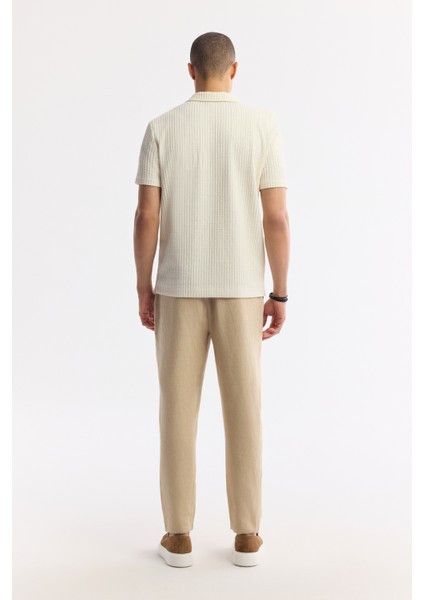 Erkek Ekru Regular Fit Apaj Yaka Çizgili Jakarlı T-shirt A51y1024 fırsatları