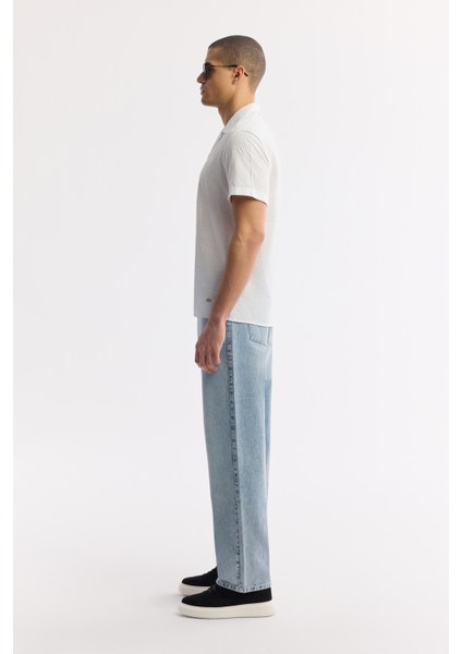 Erkek Beyaz Apaj Yaka Desenli %100 Pamuk Kısa Kol Comfort Fit Gömlek A51Y2095 modelleri