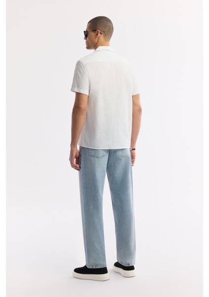 Erkek Beyaz Apaj Yaka Desenli %100 Pamuk Kısa Kol Comfort Fit Gömlek A51Y2095 fırsatları